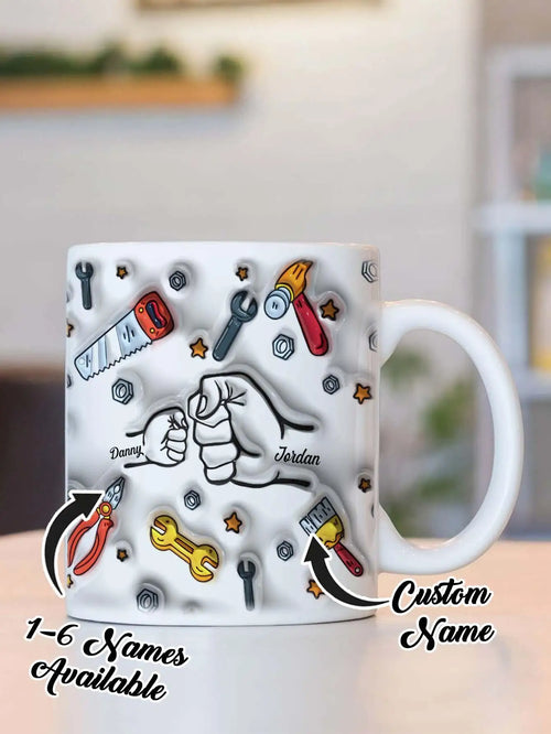 Personalized Dad Mug for Father's Day Custom Name Coffee Cup with 3D Text Effect Custom Name Coffee Cup Gift for Daddy Grandpa - Color: Style 2, Capacity: 2 names