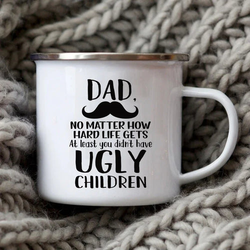 Dad Nutritional Facts Coffee Mug Enamel Cup for Papa Daddy Stepdad Father’s Day Gift Best Dad Ever Cups Dad Gifts From Kids - Color: XH5949-A015WH-8, Capacity: 301-400ml